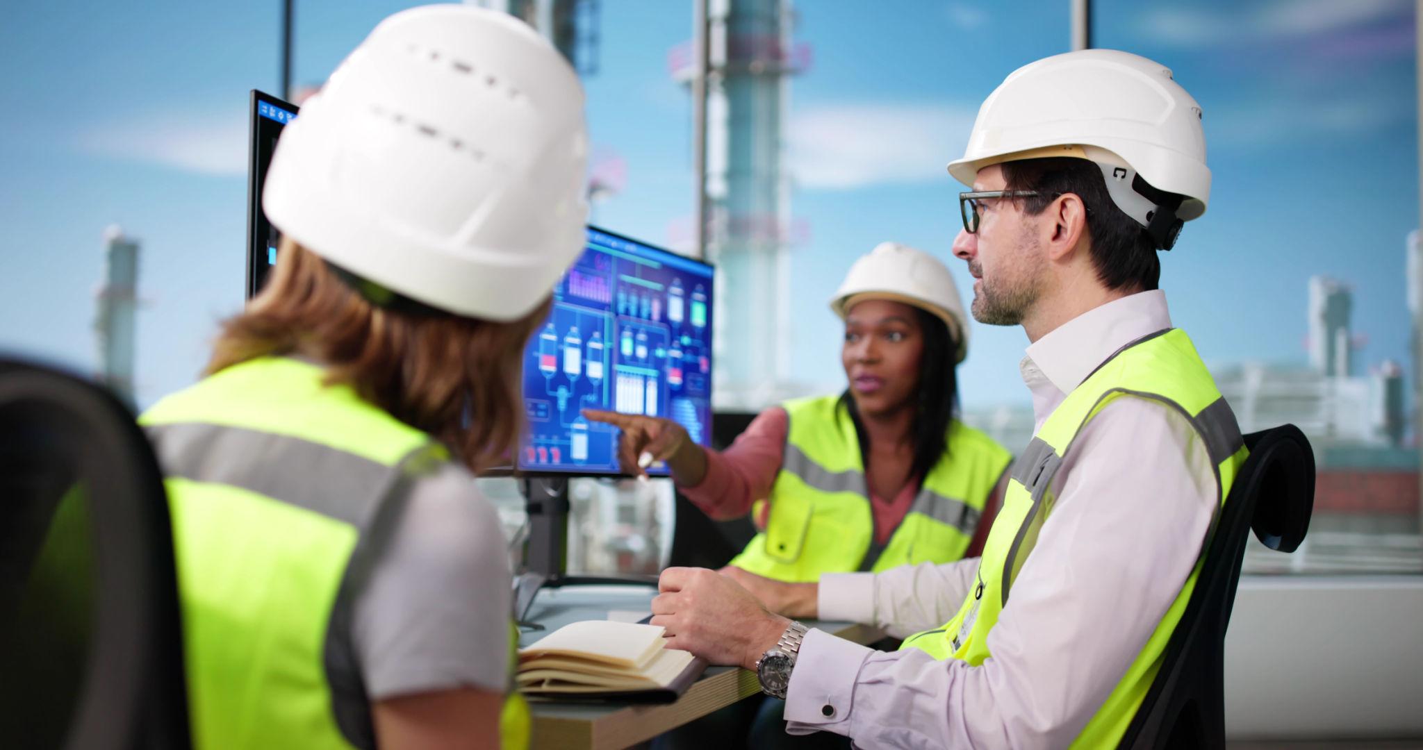 Operations team reviewing a control room dashboard