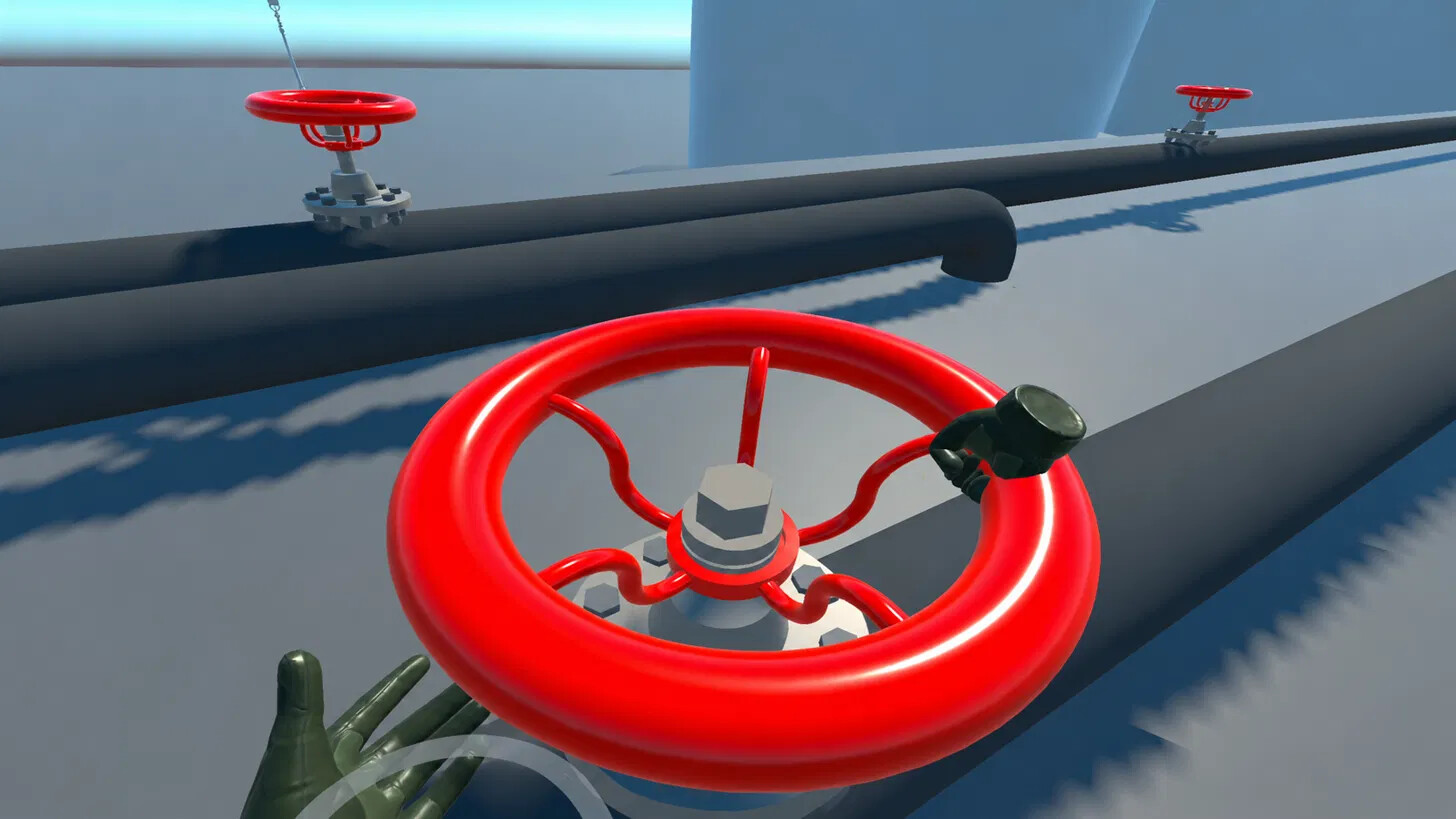 First-person view of a valve control inside the Sentinel VR simulation